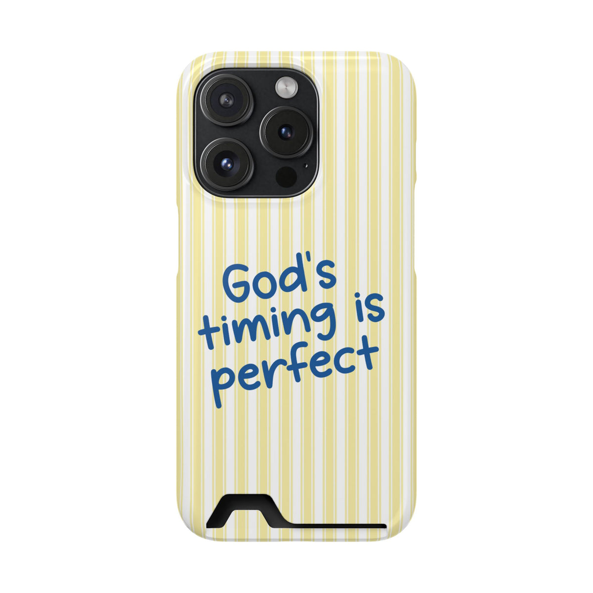 God's Timing phone case with card holder for iPhone 15 Pro, glossy finish