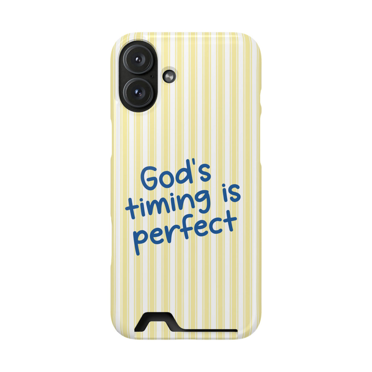 God's Timing phone case with card holder for iPhone 16 Plus, glossy finish