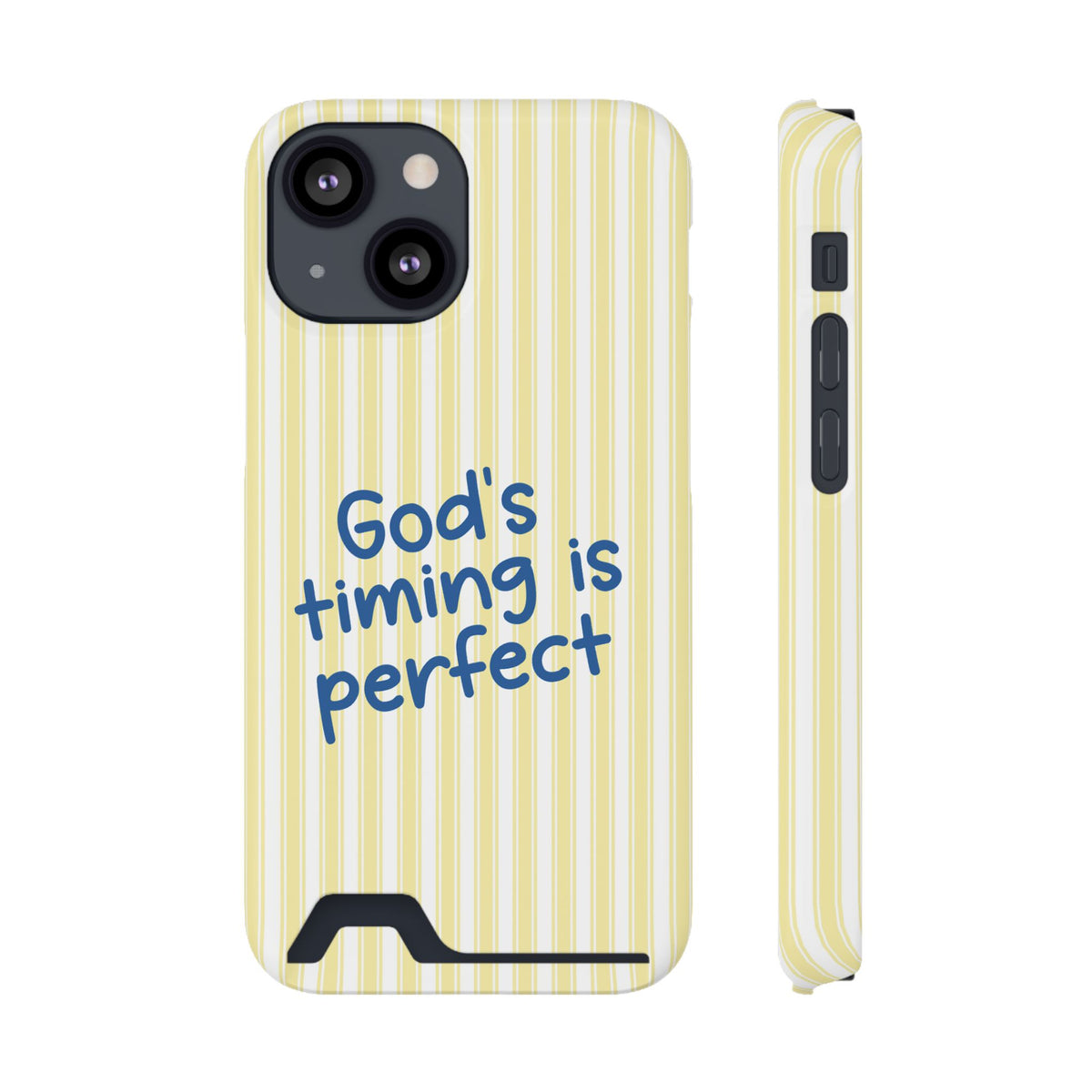 God's Timing phone case with card holder for iPhone 13 Mini, glossy finish