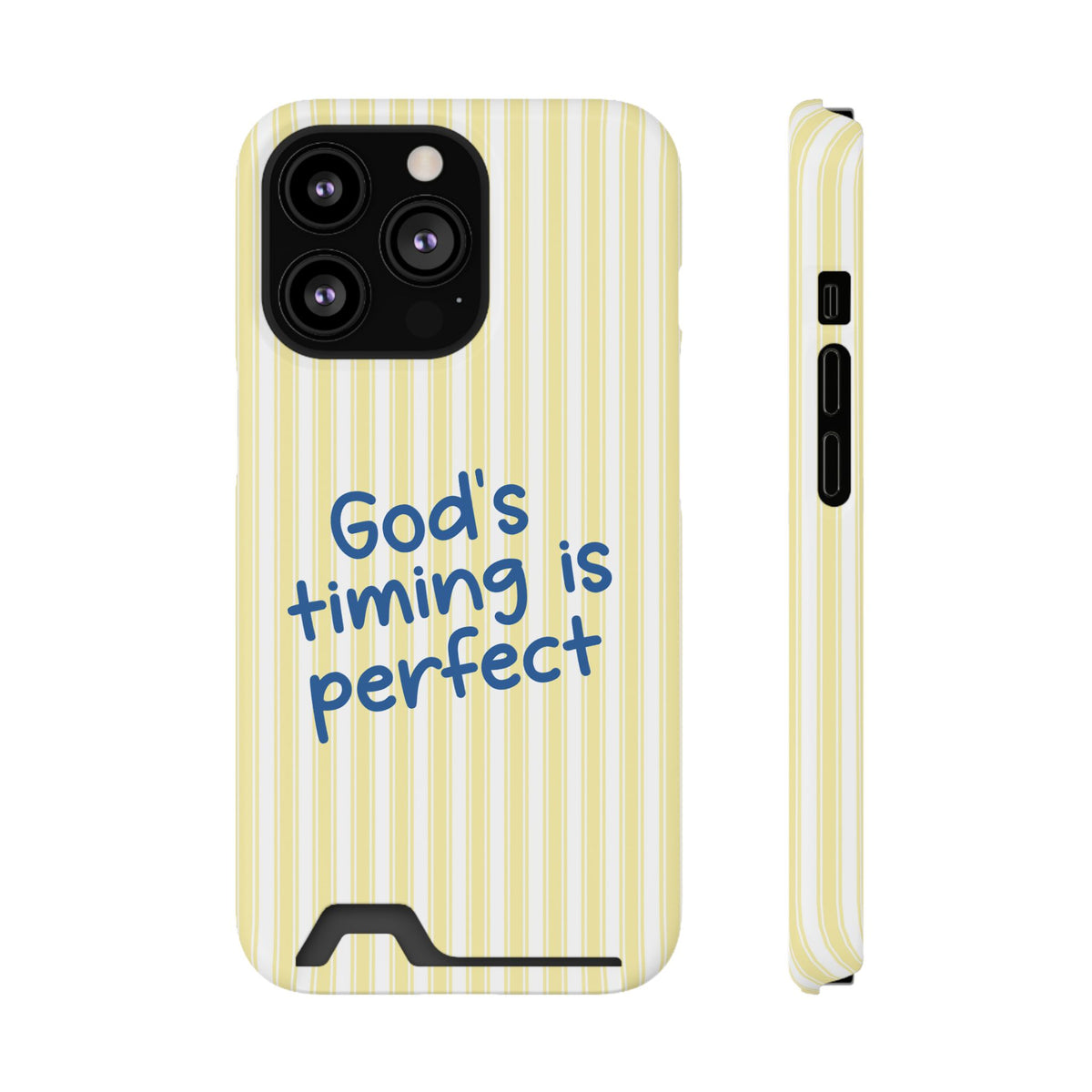 God's Timing phone case with card holder for iPhone 13 Pro, glossy finish