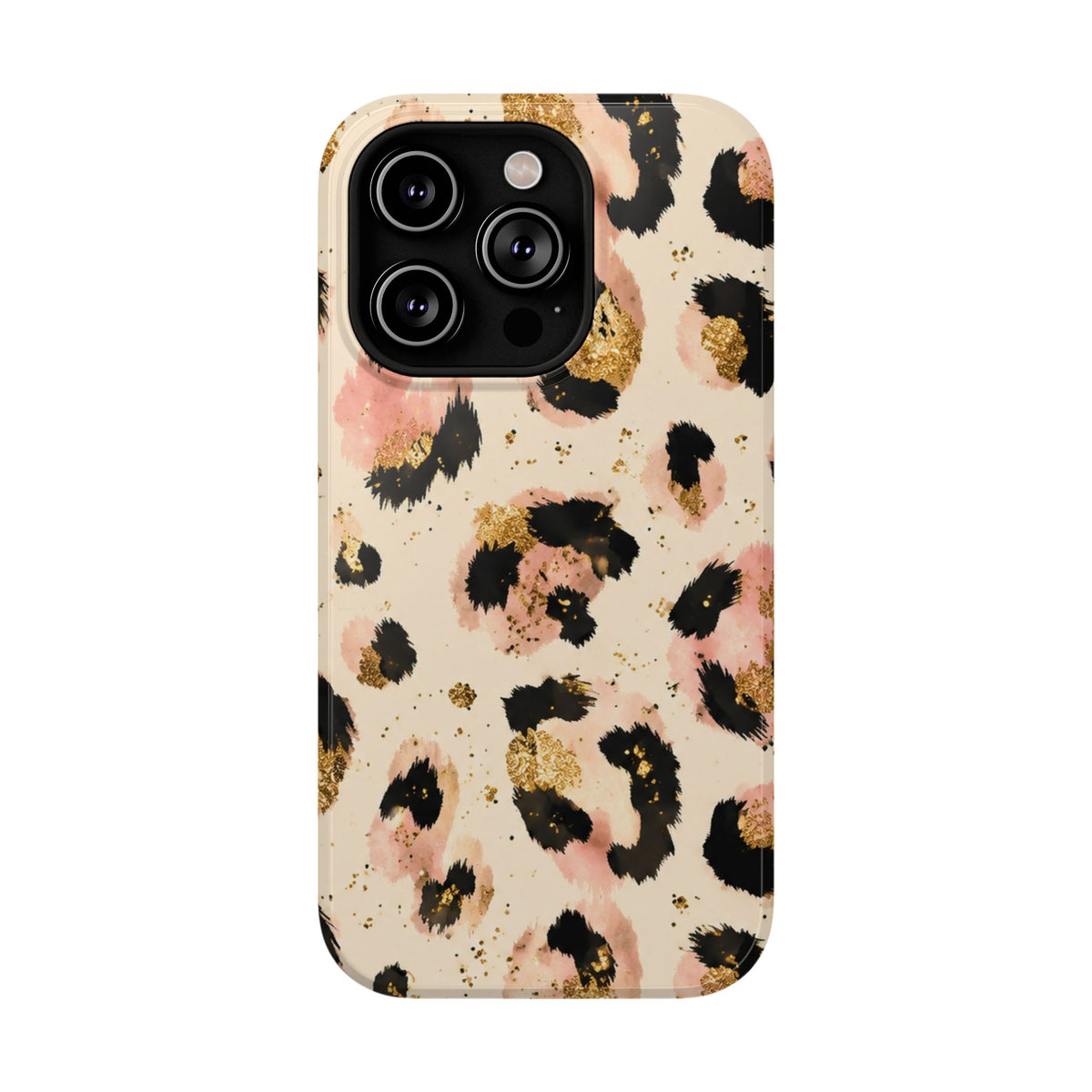 Golden Leopard protective phone case for iPhone 14 Pro, glossy finish