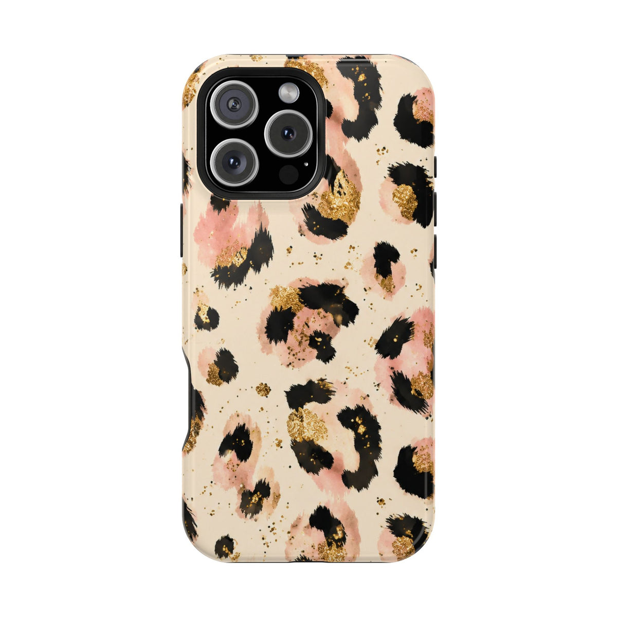 Golden Leopard protective phone case for iPhone 16 Pro Max, glossy finish