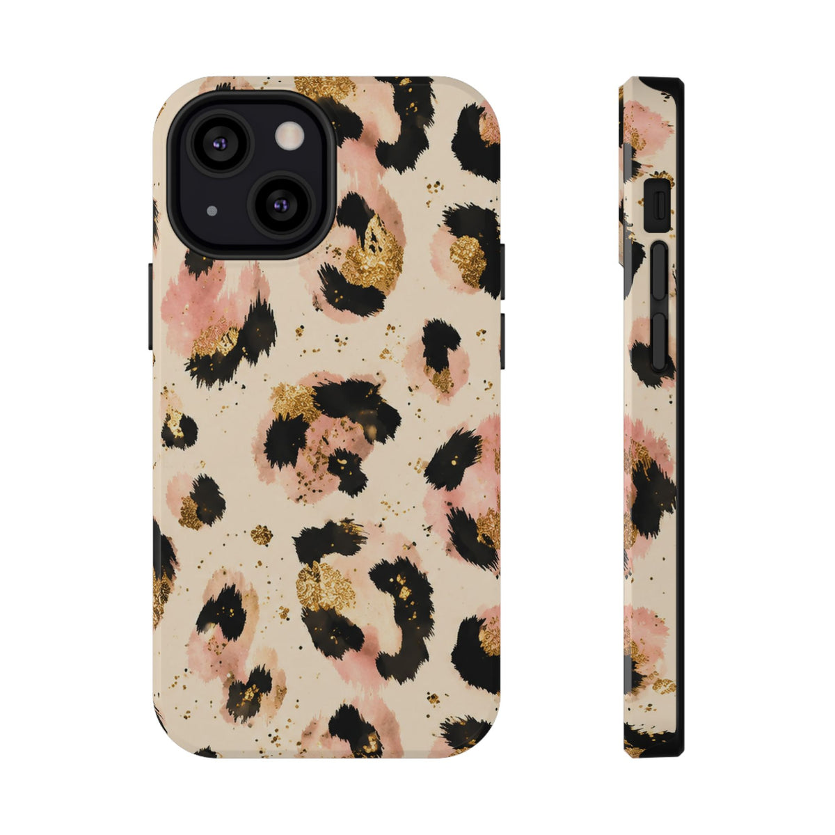 Golden Leopard protective phone case for iPhone 13 Mini, glossy finish