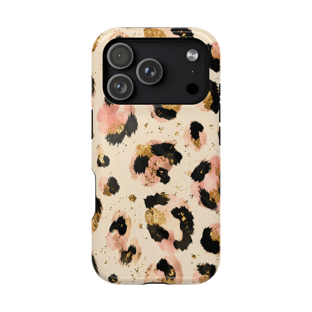 Golden Leopard protective phone case for iPhone 17 Pro, glossy finish