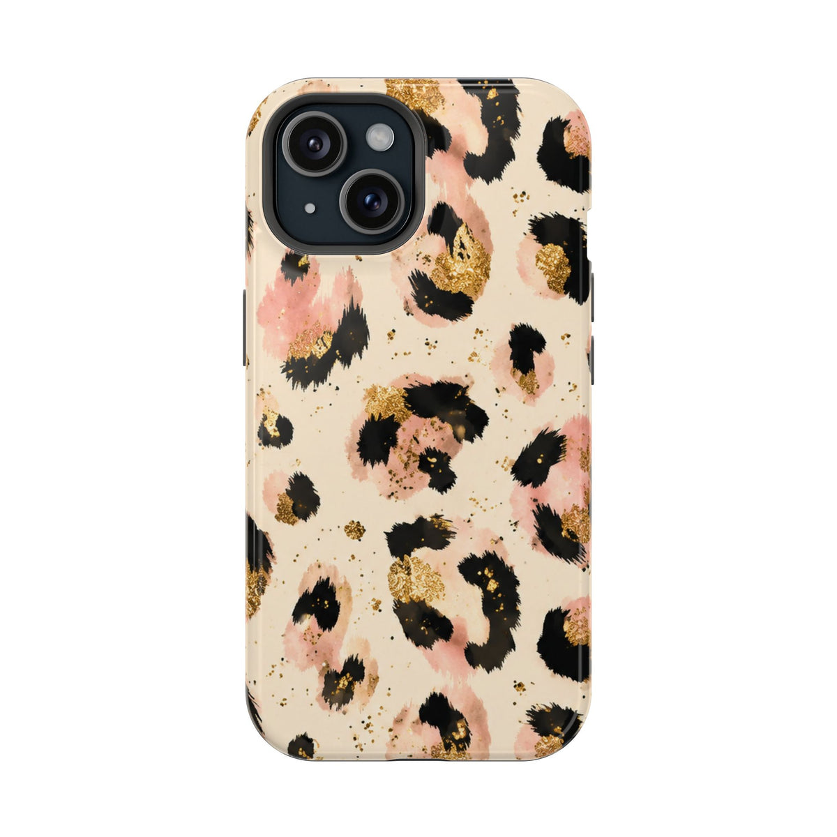 Golden Leopard MagSafe case for iPhone 15, glossy finish