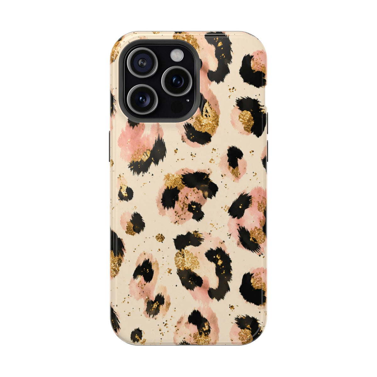 Golden Leopard MagSafe case for iPhone 15 Pro Max, glossy finish