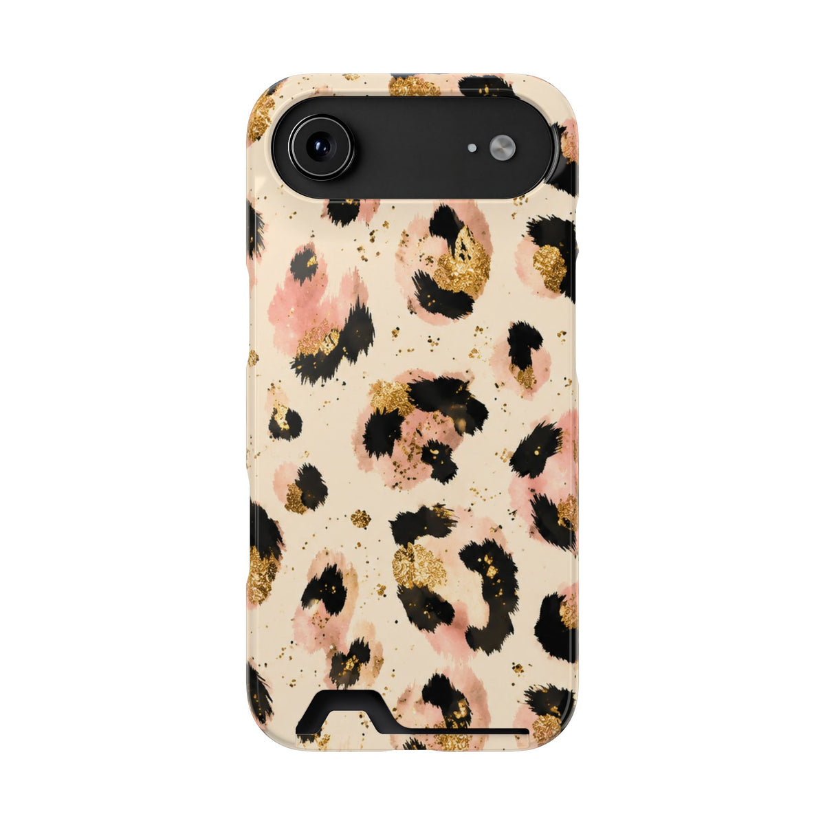 Golden Leopard phone case with card holder for iPhone 17 Air, glossy finish