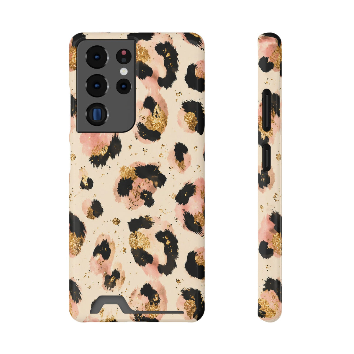 Golden Leopard phone case with card holder for Samsung Galaxy S22 Plus, glossy finish