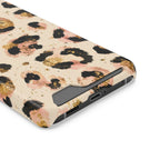 Golden Leopard phone case with card holder, close-up of the card slot
