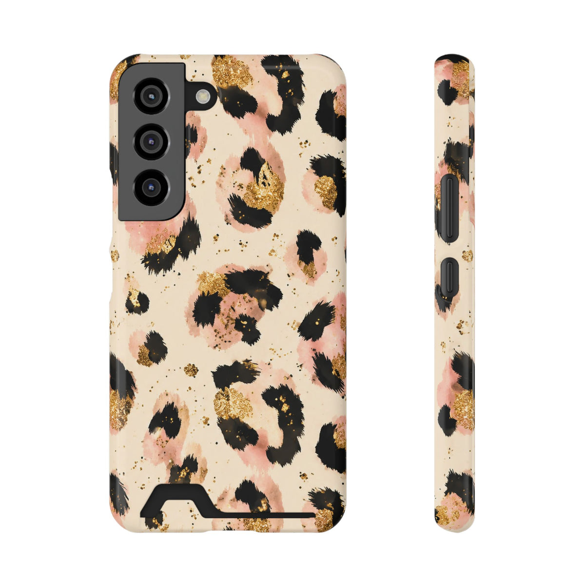 Golden Leopard phone case with card holder for Samsung Galaxy S22, glossy finish