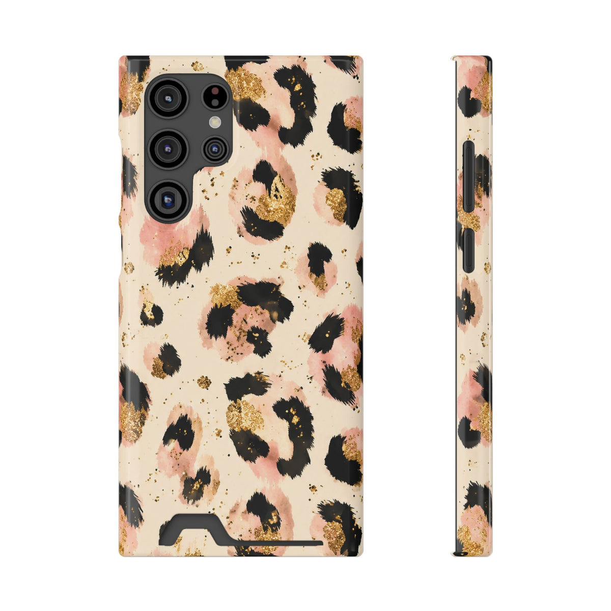 Golden Leopard phone case with card holder for Samsung Galaxy S22 Ultra, glossy finish