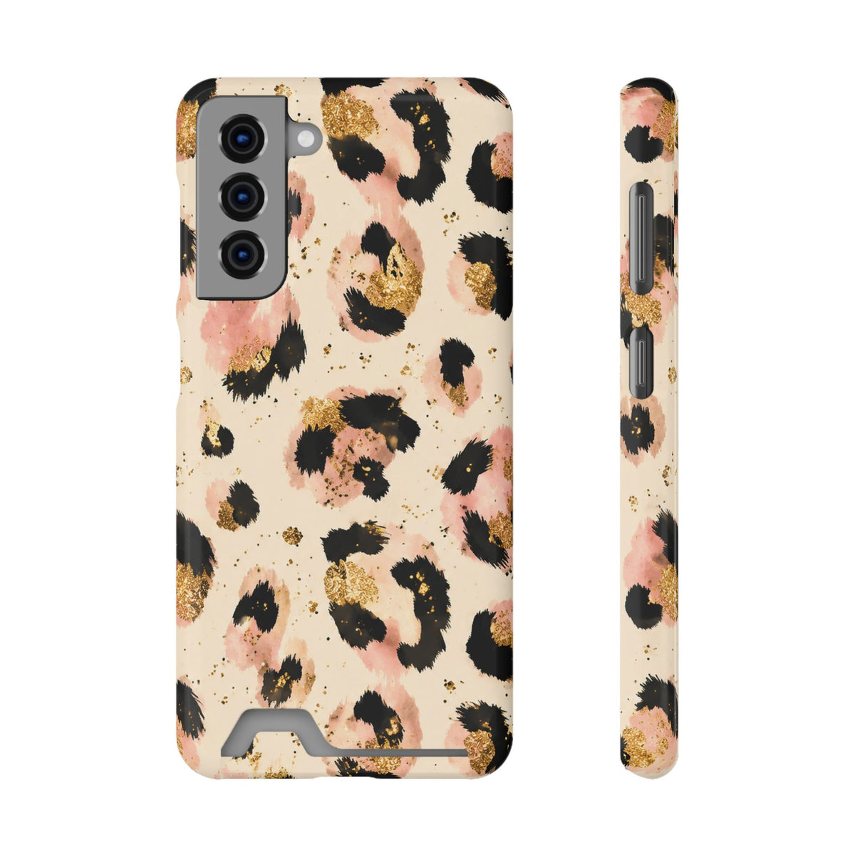 Golden Leopard phone case with card holder for Samsung Galaxy S21, glossy finish