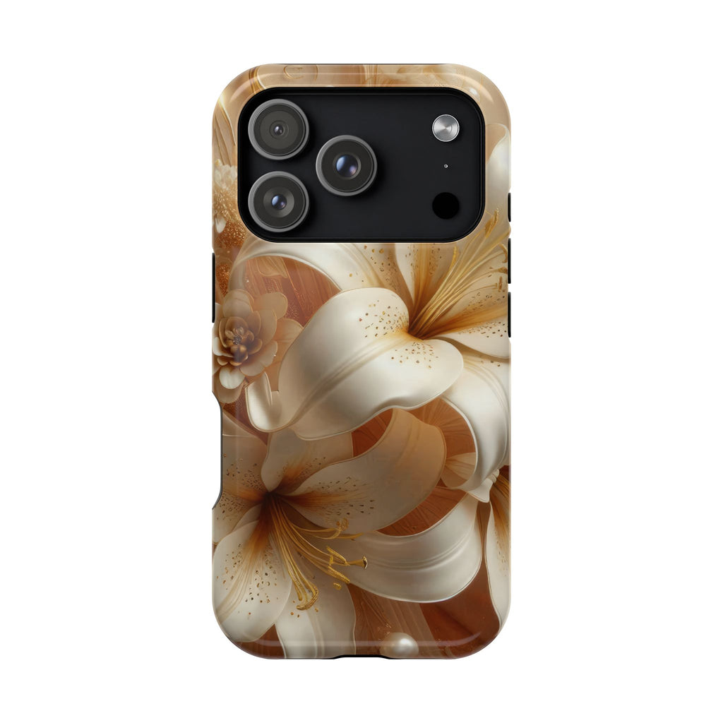 Golden Lily protective phone case for iPhone 18 Pro, glossy finish