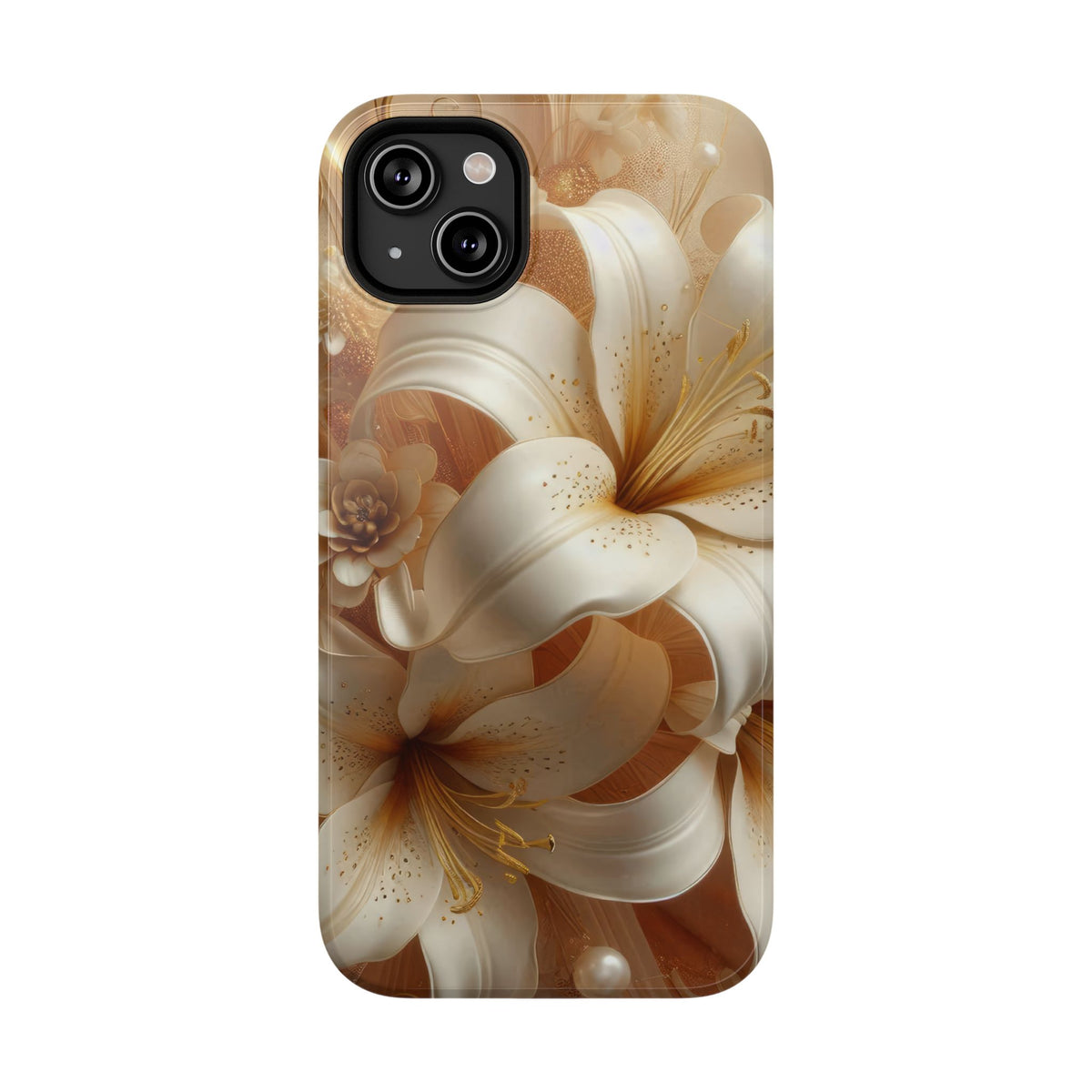 Golden Lily protective phone case for iPhone 14 Plus, glossy finish