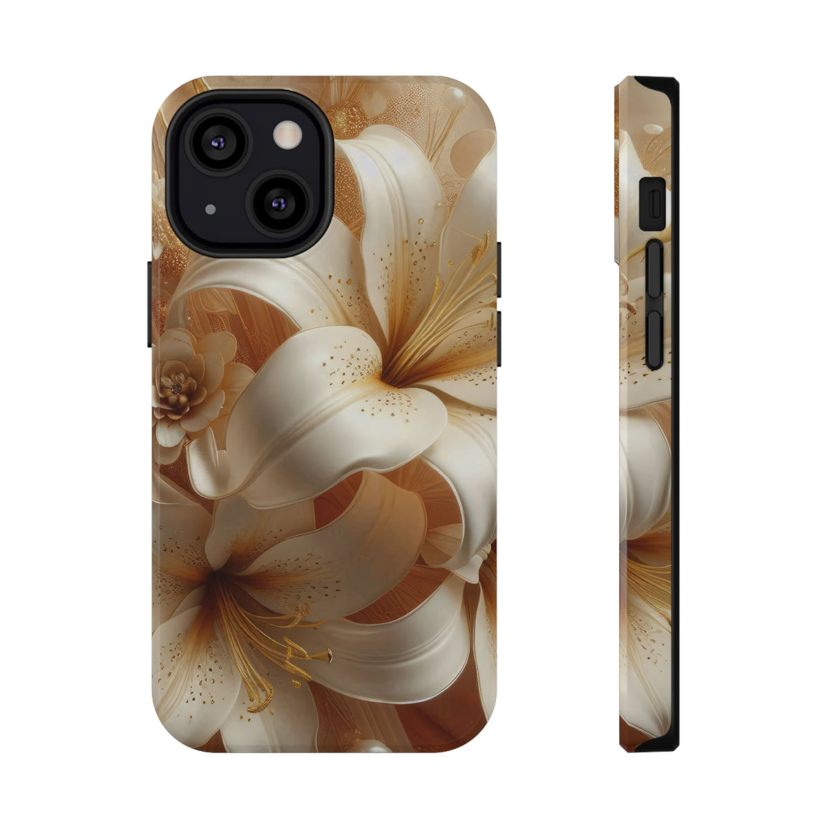 Golden Lily protective phone case for iPhone 13 Mini, glossy finish