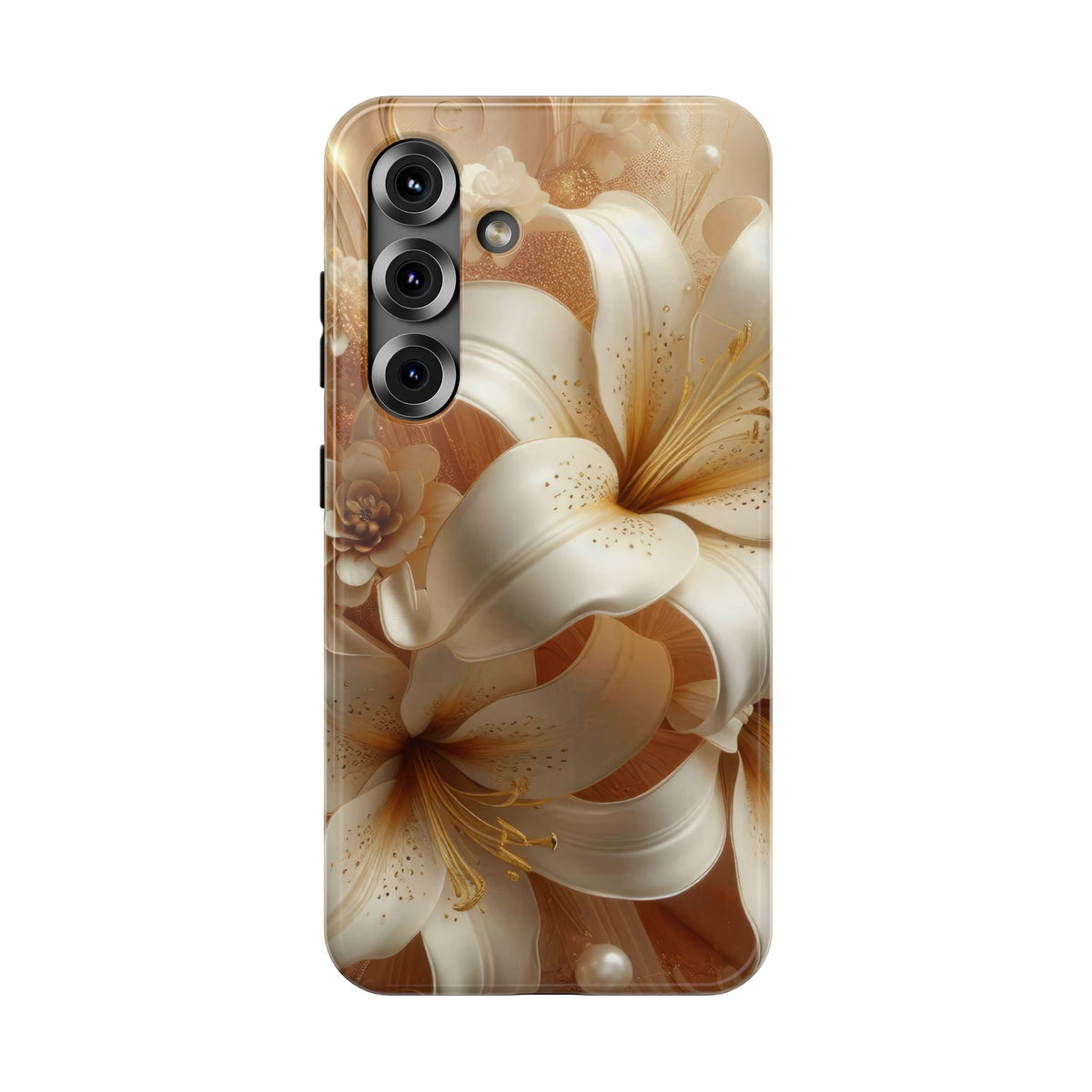 Golden Lily protective phone case for Samsung Galaxy S25, glossy finish