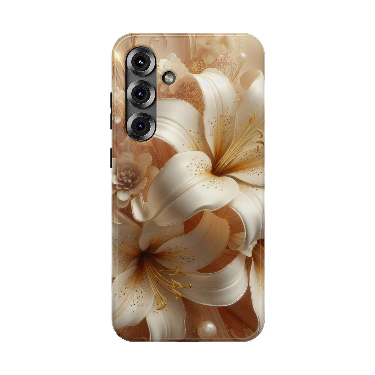 Golden Lily protective phone case for Samsung Galaxy S25 Plus, glossy finish