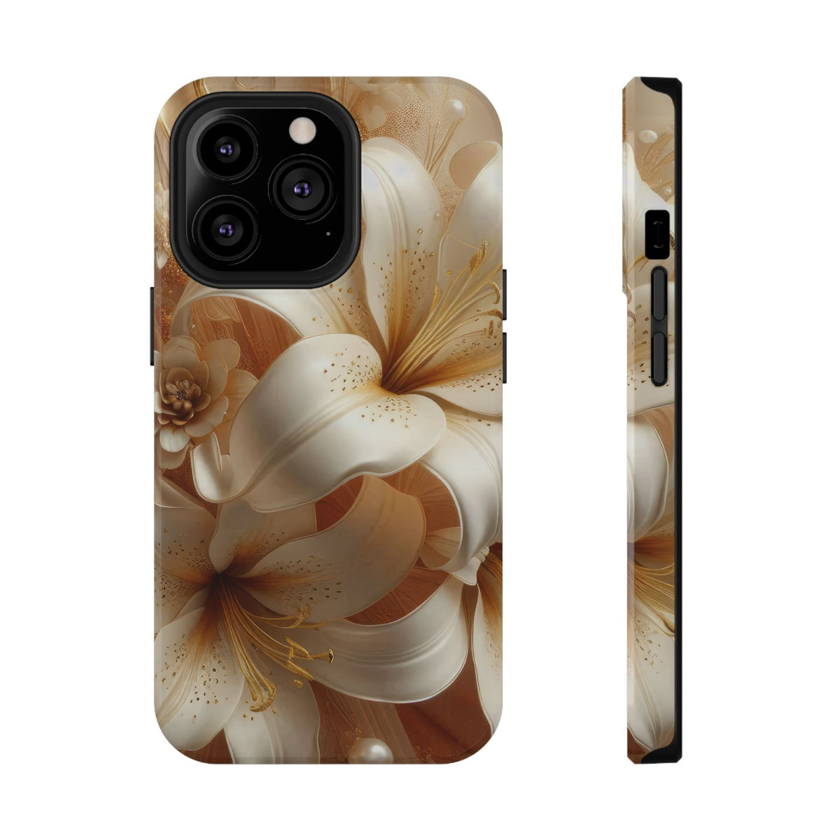 Golden Lily protective phone case for iPhone 13 Pro, glossy finish