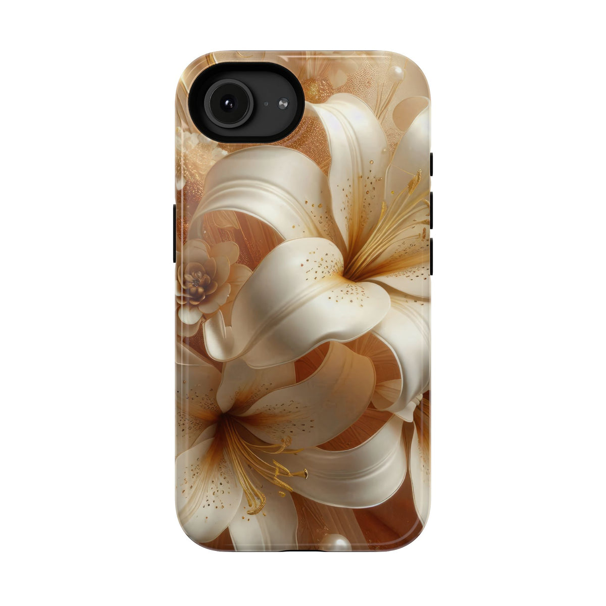 Golden Lily protective phone case for iPhone 16e, glossy finish