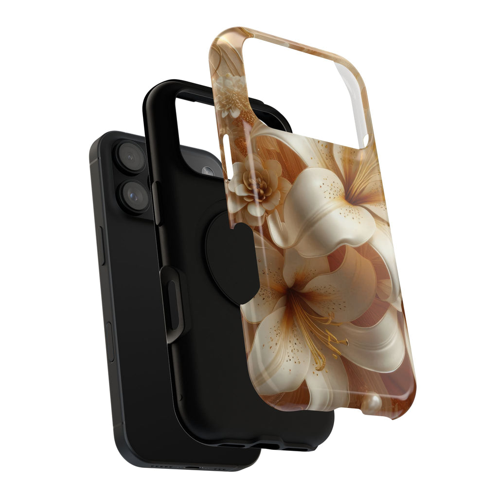 Golden Lily protective phone case, close-up of the dual-layer construction
