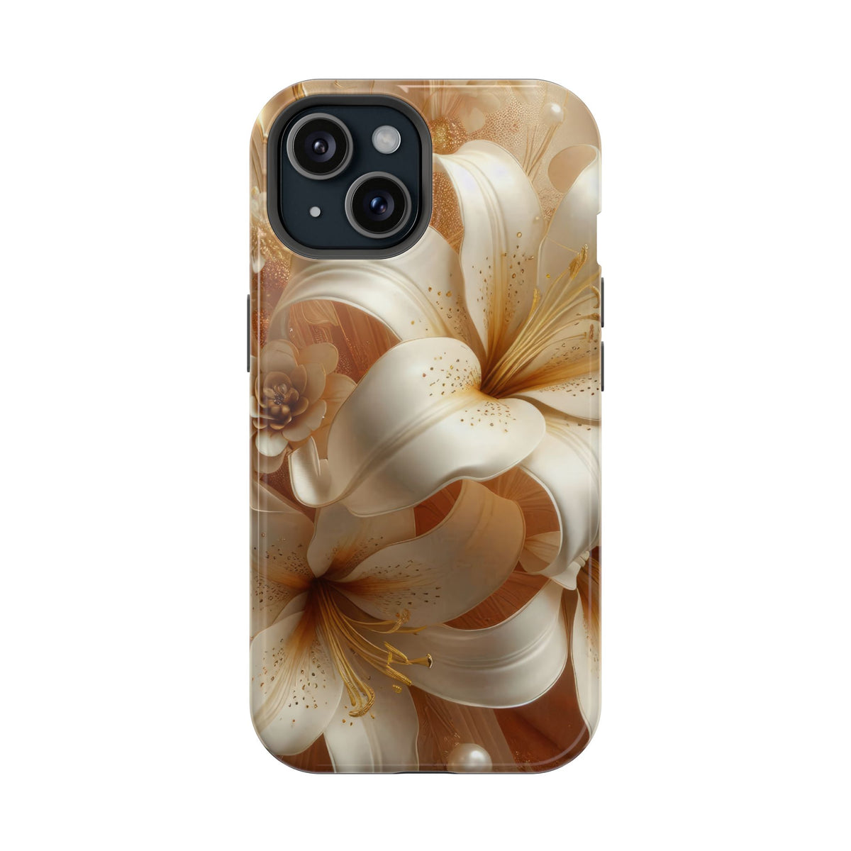 Golden Lily MagSafe case for iPhone 15, glossy finish