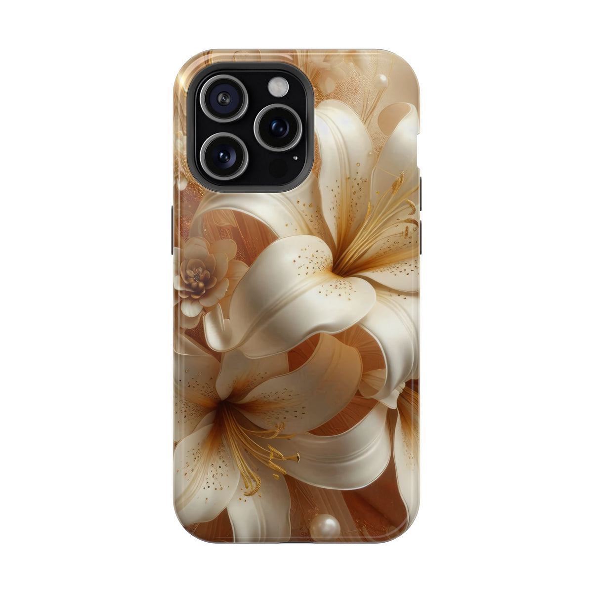 Golden Lily MagSafe case for iPhone 15 Pro Max, glossy finish