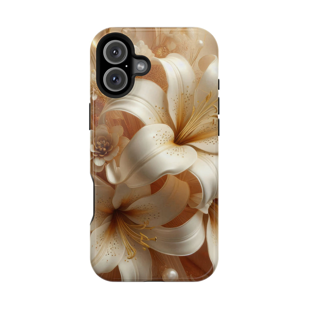 Golden Lily MagSafe case for iPhone 16 Plus, glossy finish