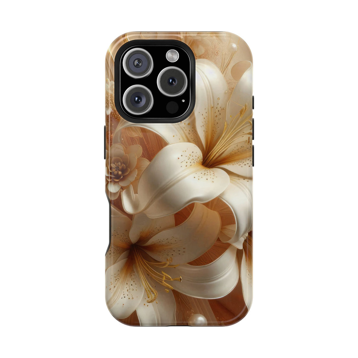 Golden Lily MagSafe case for iPhone 16 Pro, glossy finish