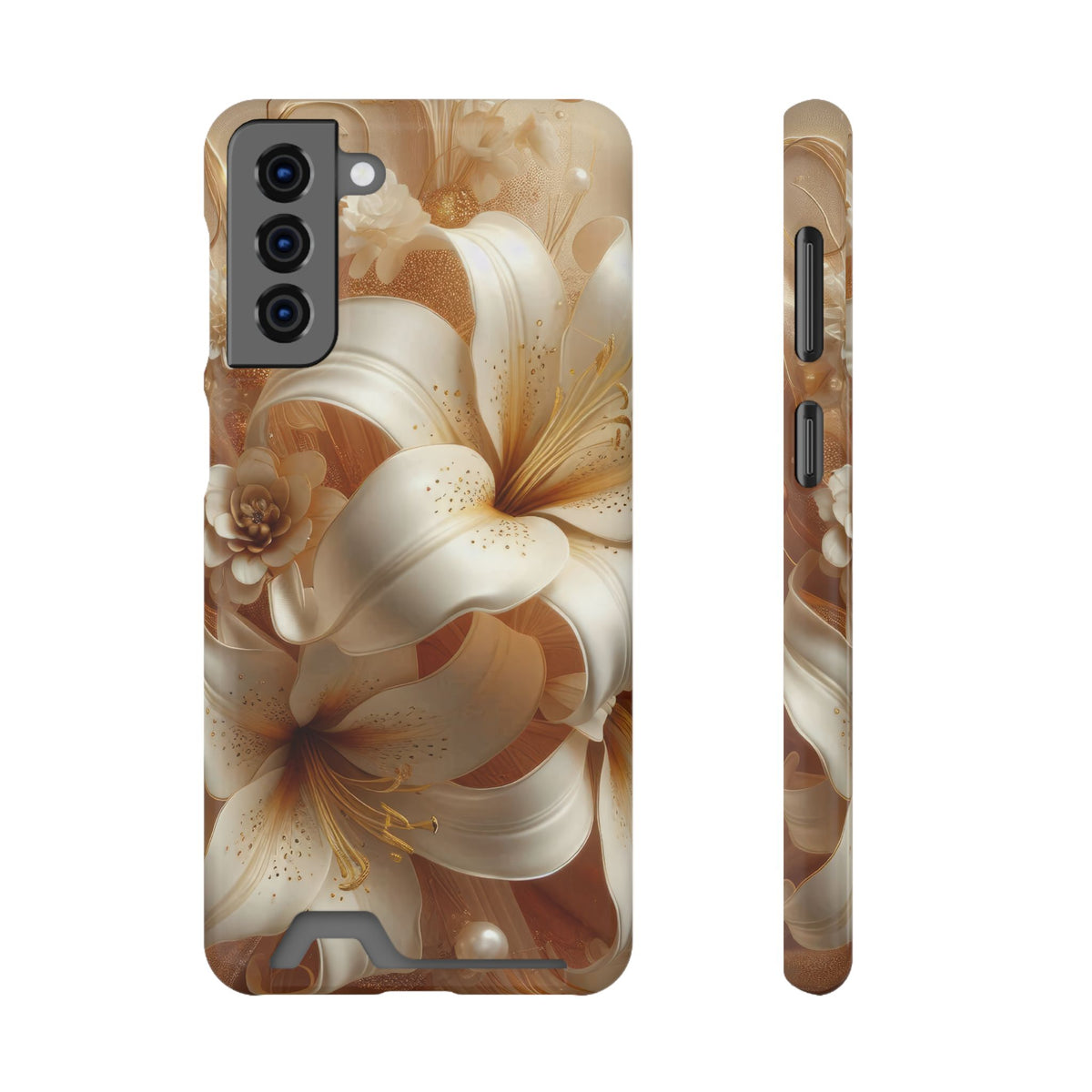 Golden Lily phone case with card holder for Samsung Galaxy S21 Plus, glossy finish
