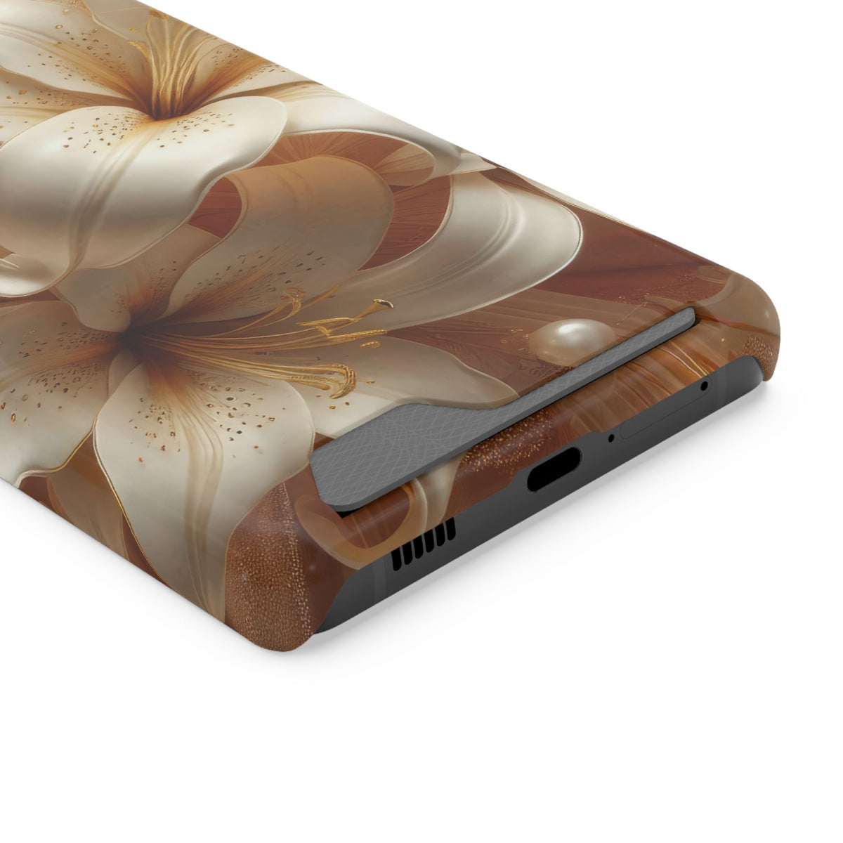 Golden Lily phone case with card holder for Samsung Galaxy S21 Ultra, glossy finish