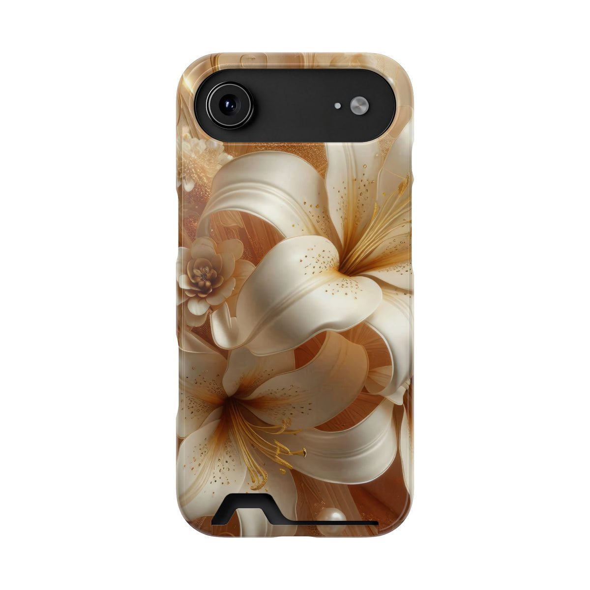 Golden Lily phone case with card holder for iPhone 17 Air, glossy finish