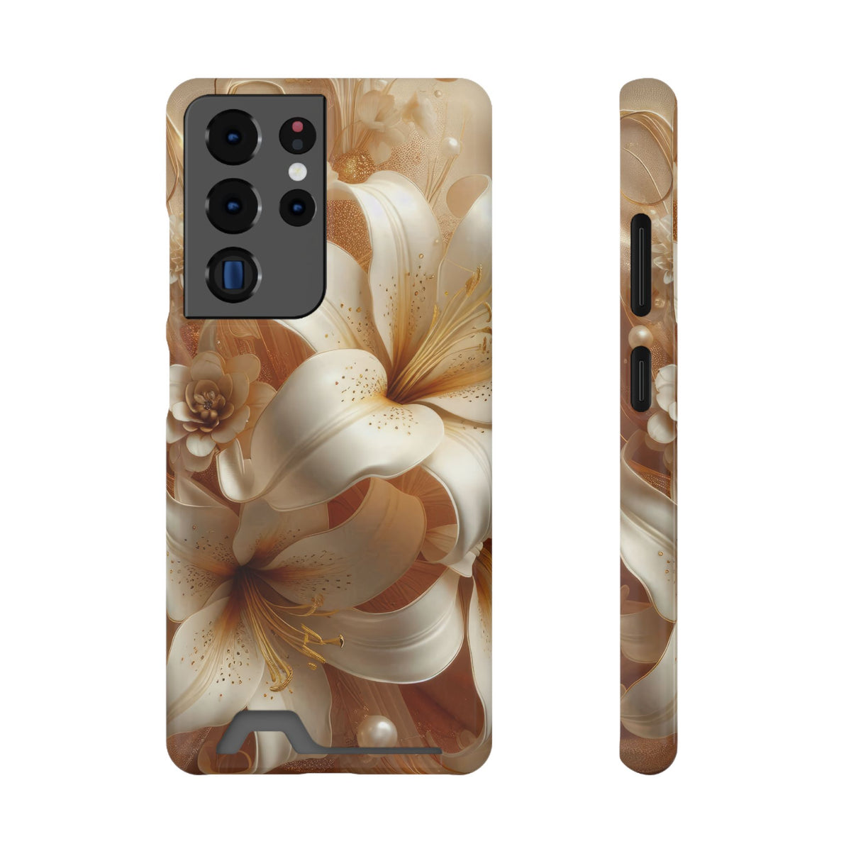 Golden Lily phone case with card holder for Samsung Galaxy S22 Plus, glossy finish