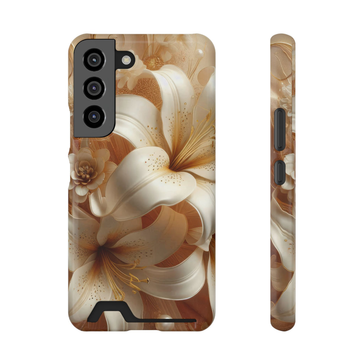 Golden Lily phone case with card holder for Samsung Galaxy S22, glossy finish