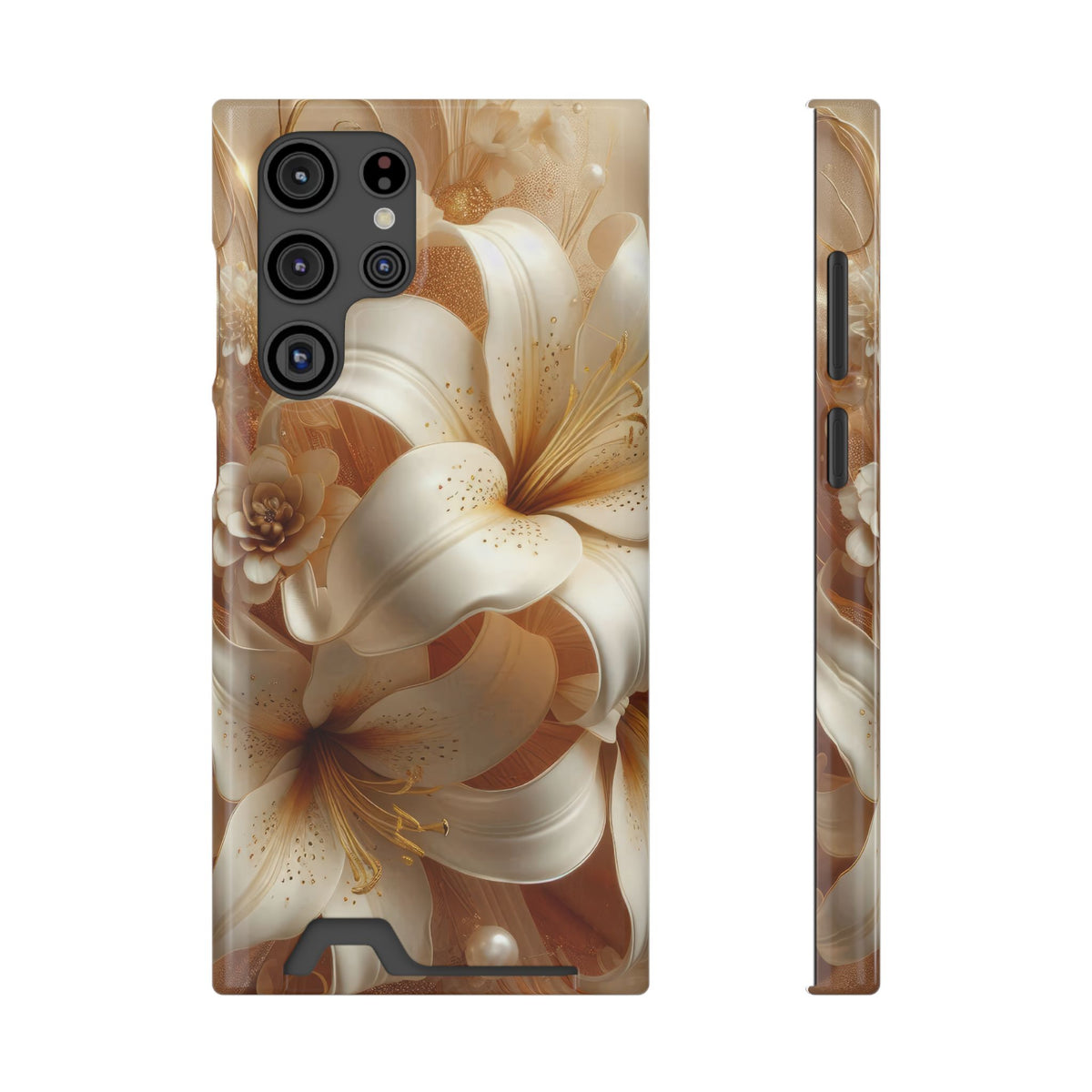 Golden Lily phone case with card holder for Samsung Galaxy S22 Ultra, glossy finish