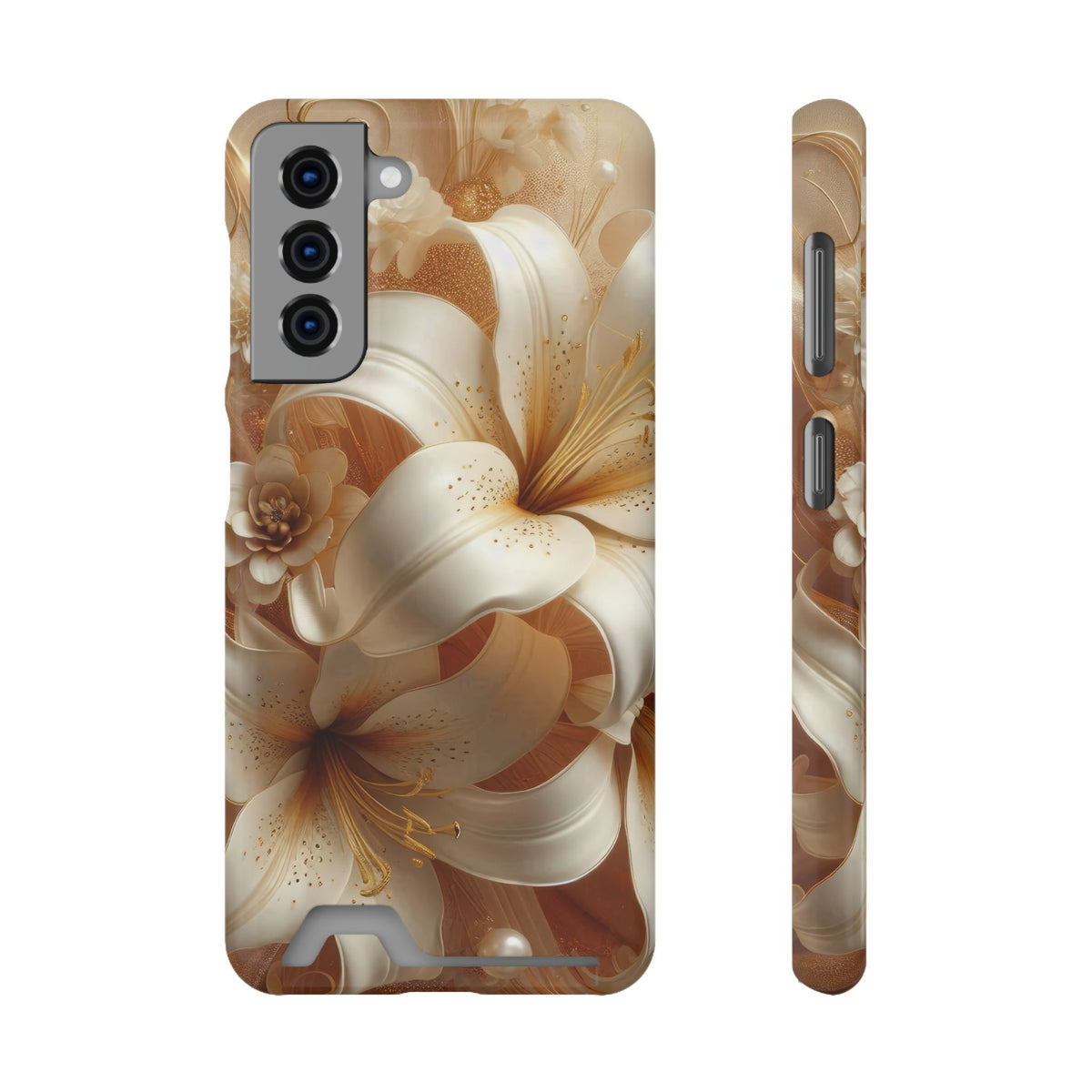 Golden Lily phone case with card holder for Samsung Galaxy S21, glossy finish