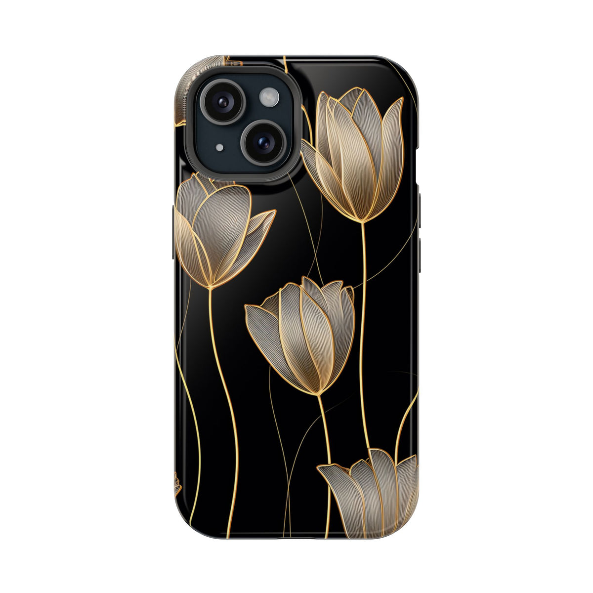Golden Tulip protective phone case for iPhone 15, glossy finish