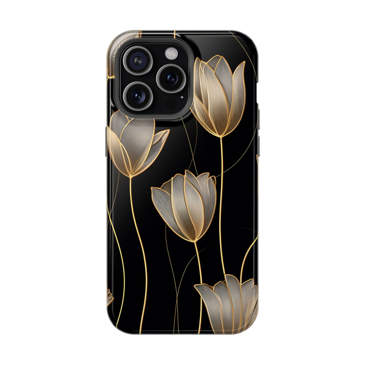 Golden Tulip protective phone case for iPhone 15 Pro Max, glossy finish