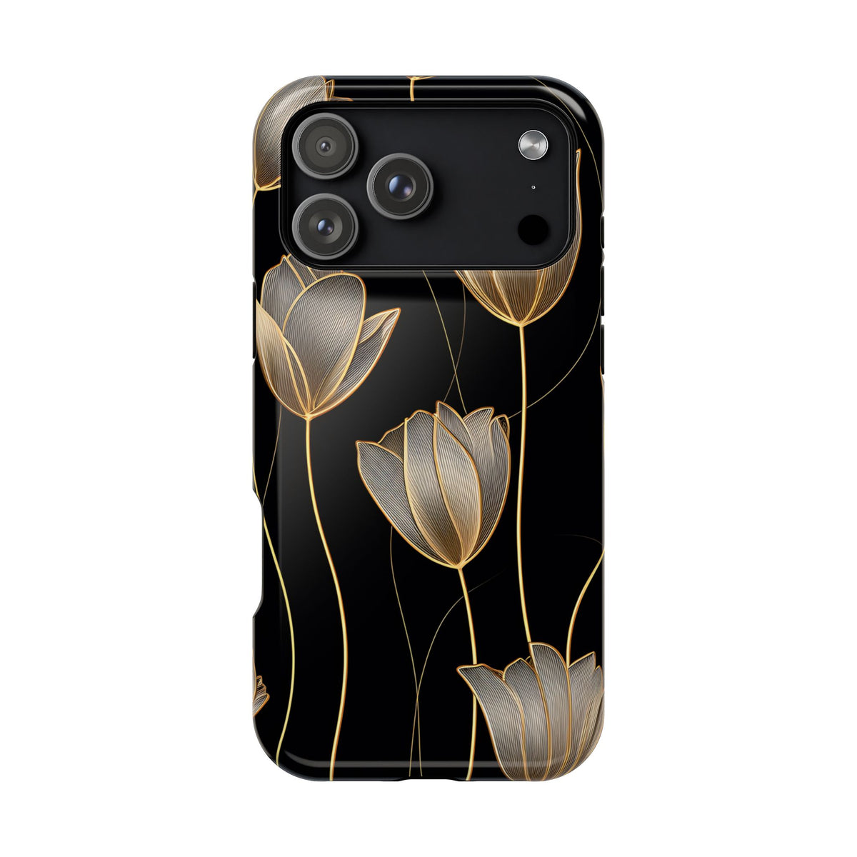 Golden Tulip protective phone case for iPhone 18 Pro Max, glossy finish
