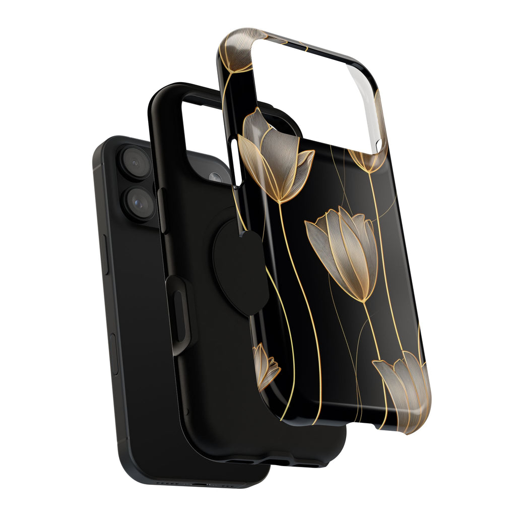 Golden Tulip protective phone case, close-up of the dual-layer construction