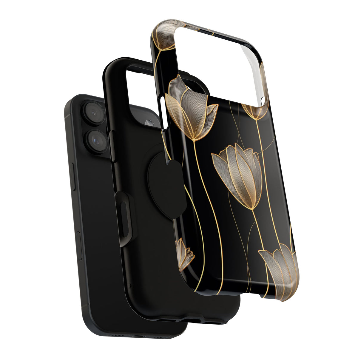 Golden Tulip protective phone case, close-up of the dual-layer construction