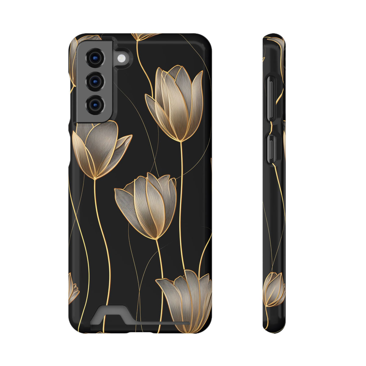 Golden Tulip phone case with card holder for Samsung Galaxy S21 Plus, glossy finish