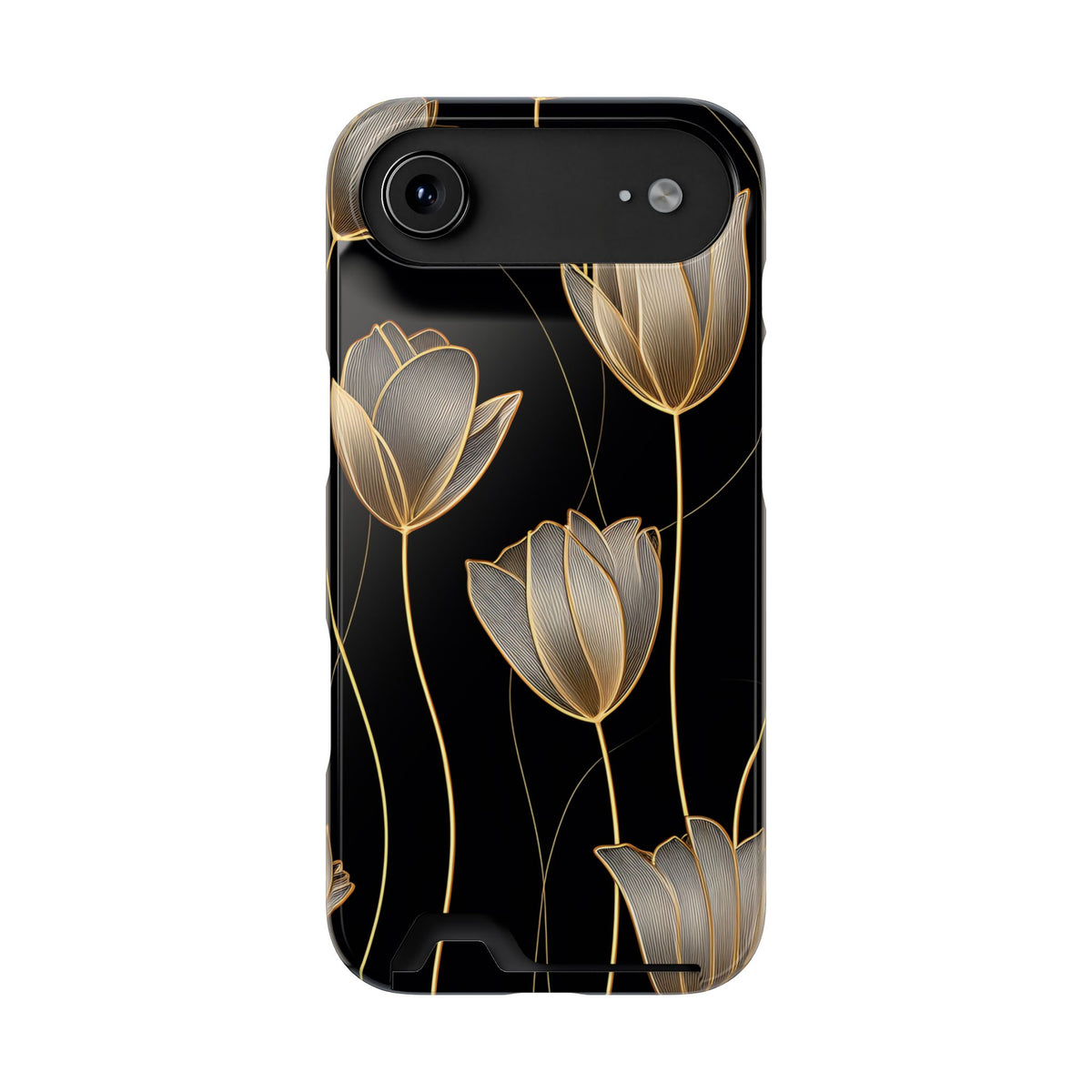 Golden Tulip phone case with card holder for iPhone 17 Air, glossy finish