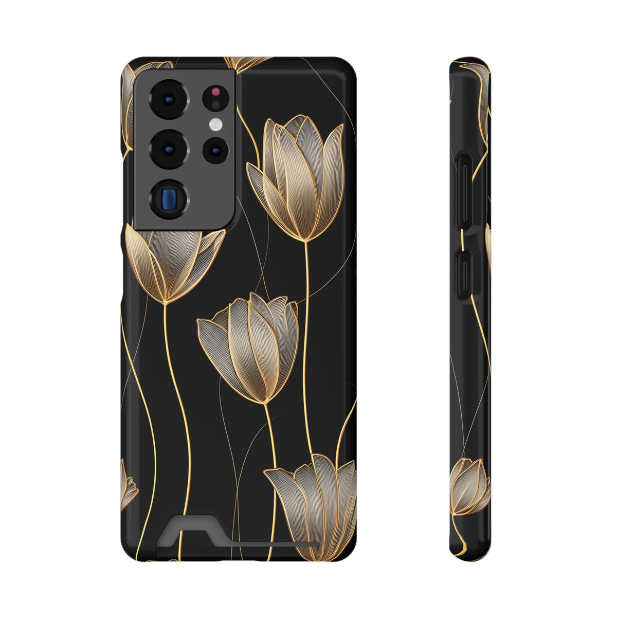 Golden Tulip phone case with card holder for Samsung Galaxy S22 Plus, glossy finish