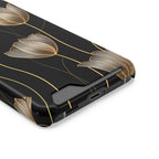 Golden Tulip phone case with card holder, close-up of the card slot