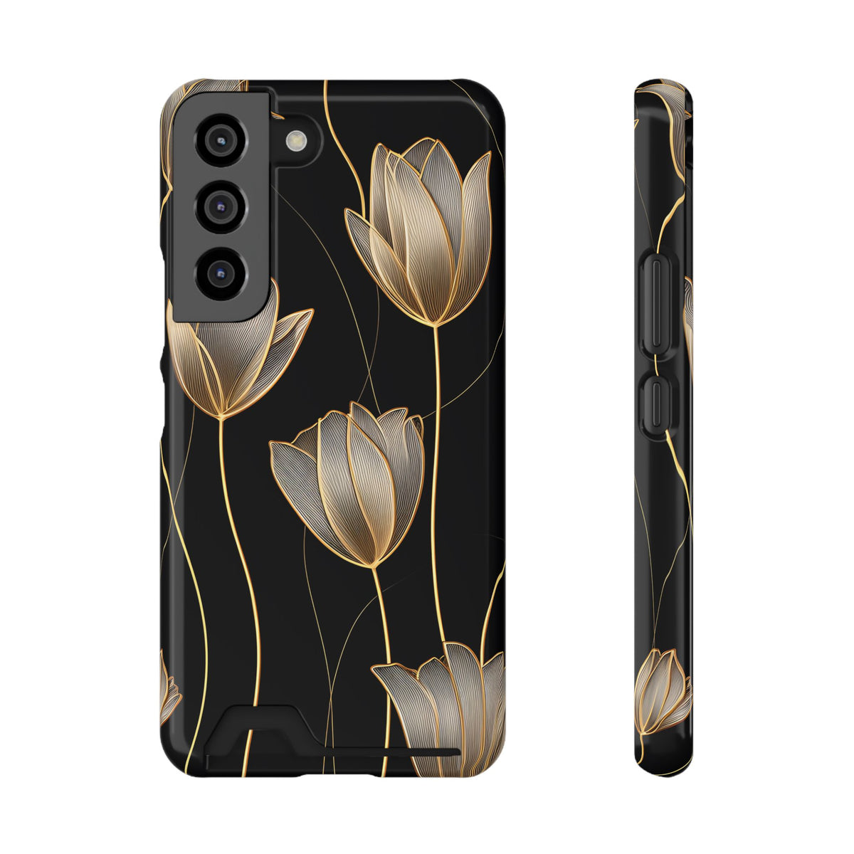 Golden Tulip phone case with card holder for Samsung Galaxy S22, glossy finish