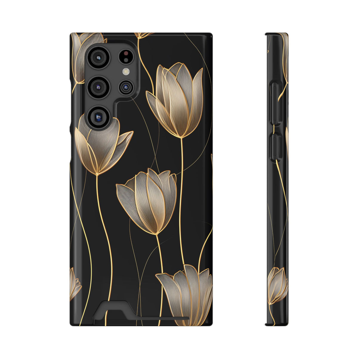 Golden Tulip phone case with card holder for Samsung Galaxy S22 Ultra, glossy finish