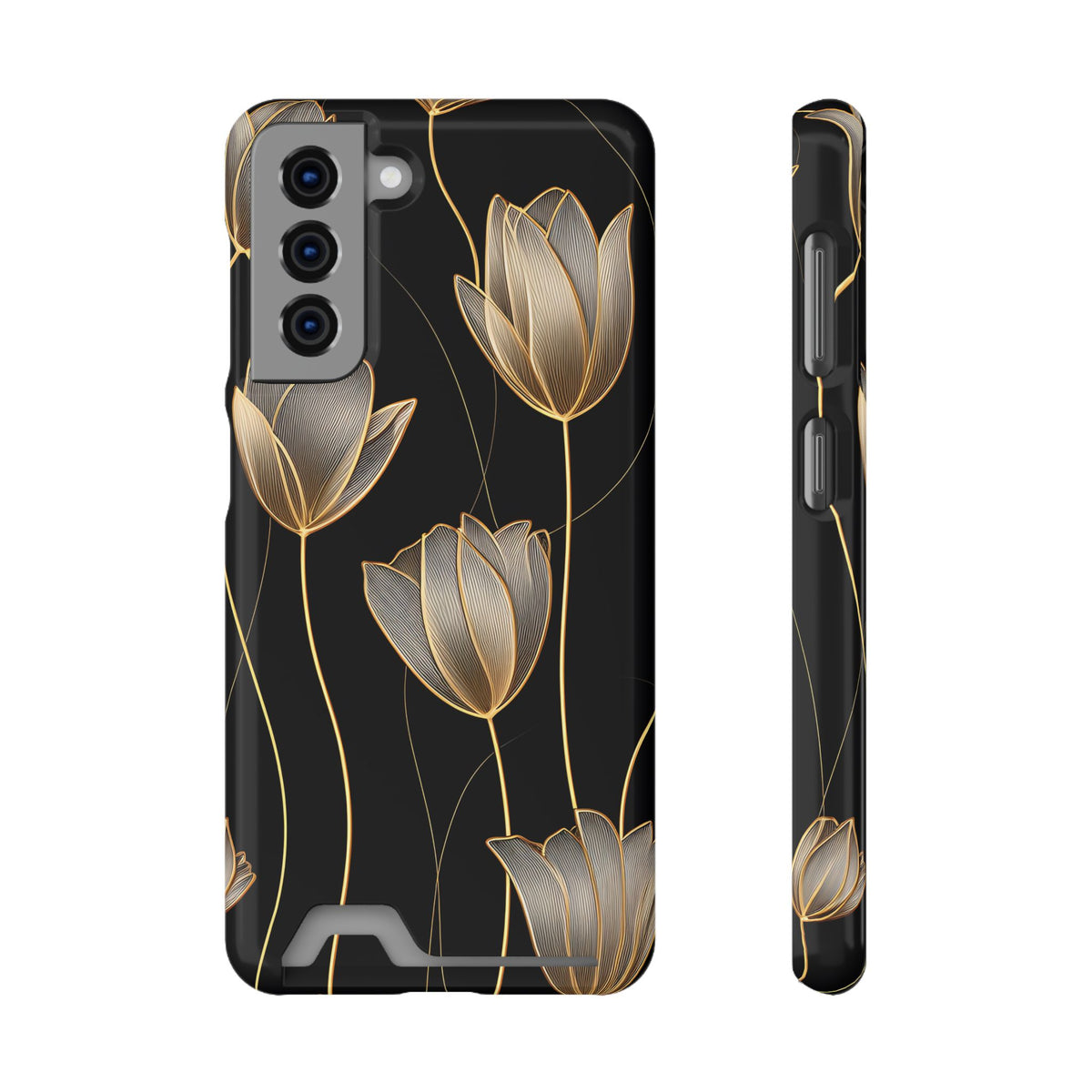 Golden Tulip phone case with card holder for Samsung Galaxy S21, glossy finish