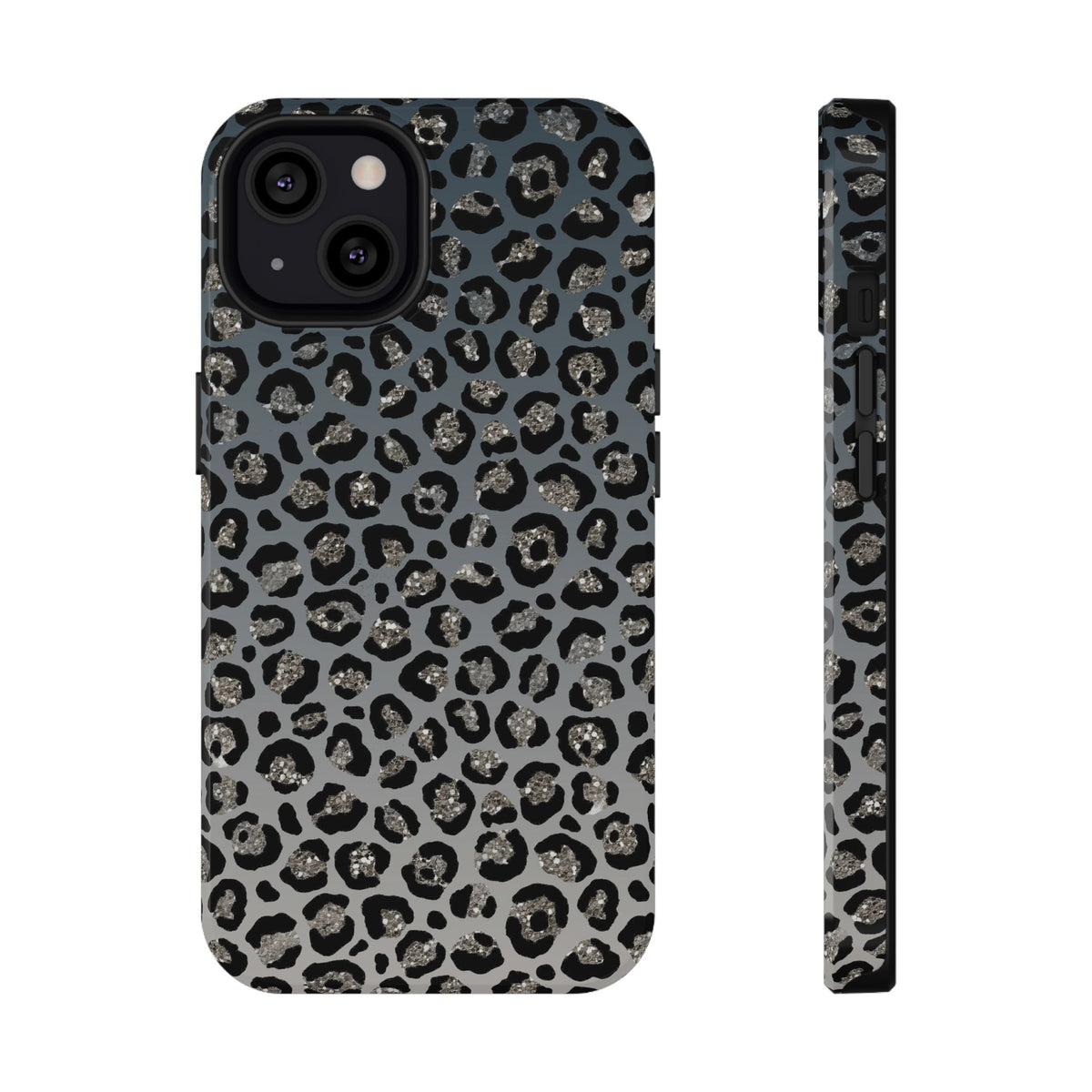 Gray Leopard protective phone case for iPhone 13, glossy finish