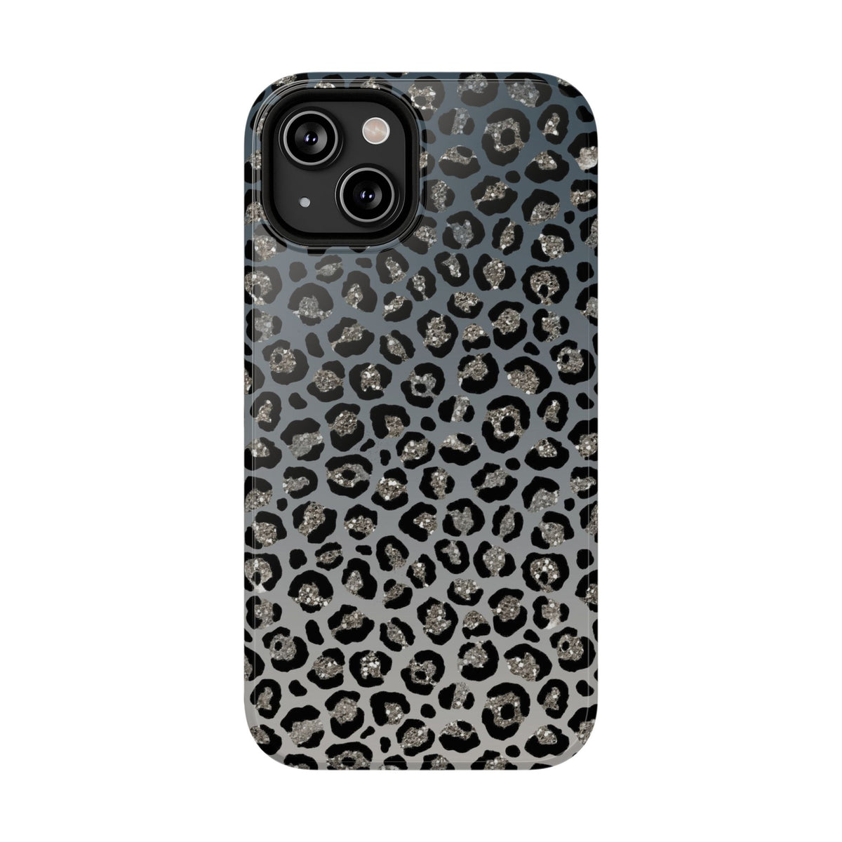 Gray Leopard protective phone case for iPhone 14, glossy finish