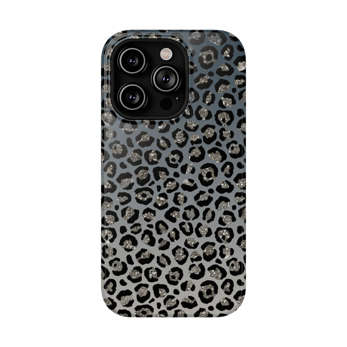 Gray Leopard protective phone case for iPhone 14 Pro, glossy finish